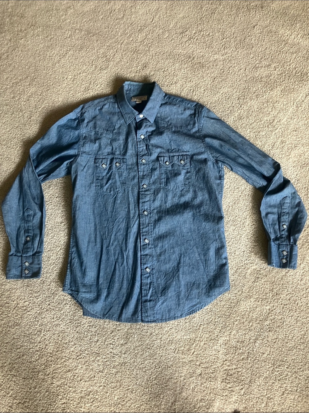 J.CREW Wallace & Barnes Chambray Denim Diamond Pearl Snap Western Shirt Medium - Picture 2 of 9